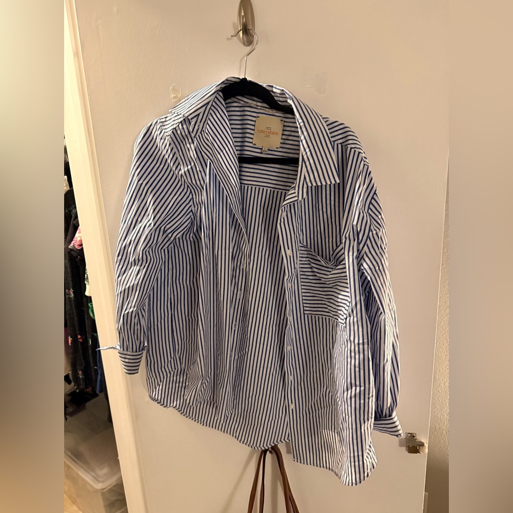 Classic Blue and White Striped Button Down Shirt